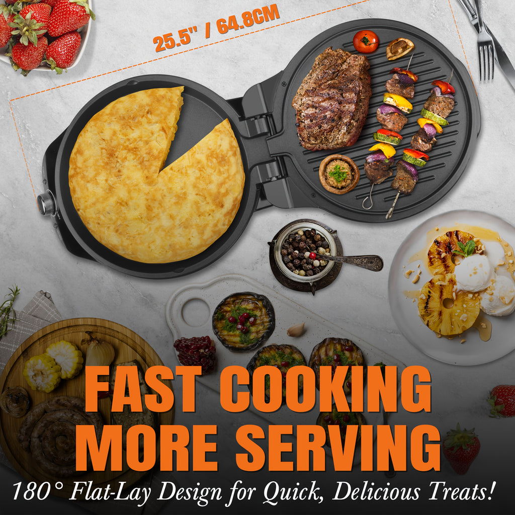 10 Inch Electric Griddle Nonstick, Multi-Funtional Quesadilla Maker, Pizza Maker, Electric Grill Indoor, Smokeless Indoor Grill, Non-Stick Surface, Kitchen Appliances, Black