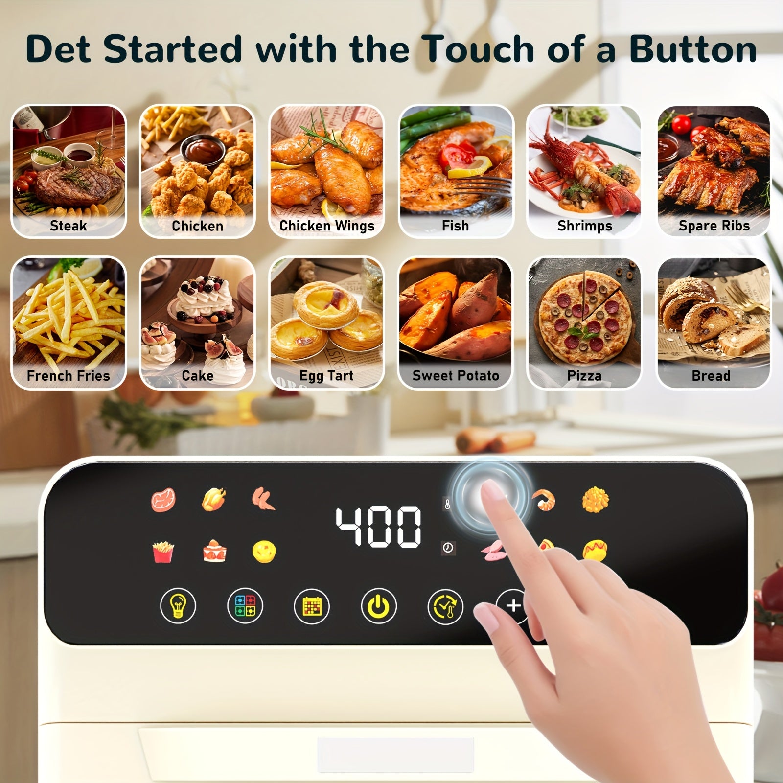 [Smart Air Fryer Oven] 12-in-1 Large 12-quart Air Fryer Oven | 12 One-Touch Preset Functions, Smart Cook Program, Two Baking Pan Accessories, Viewing Window, Interior Light, Adjustable Time & Temp, Oil-Free Family Cooker, Kit