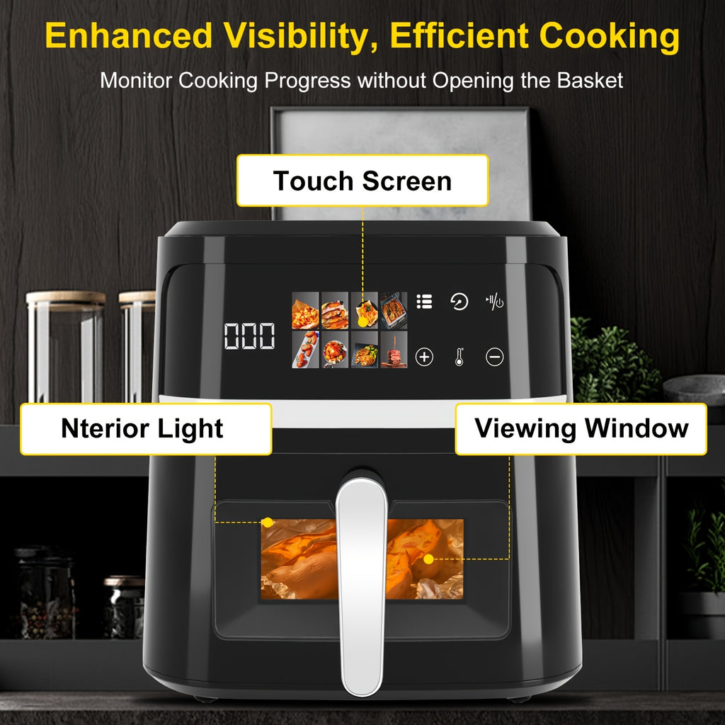 8.5QT Large Air Fryer, 1350W Smart Digital Touchscreen Oilless Cooker with 8 Preset Menus, Non-stick Dishwasher-Safe Basket, Viewing Window, Interior Light, Kitchen Accessories, Kitchen Appliances, Toaster Oven, Healthy Cooki