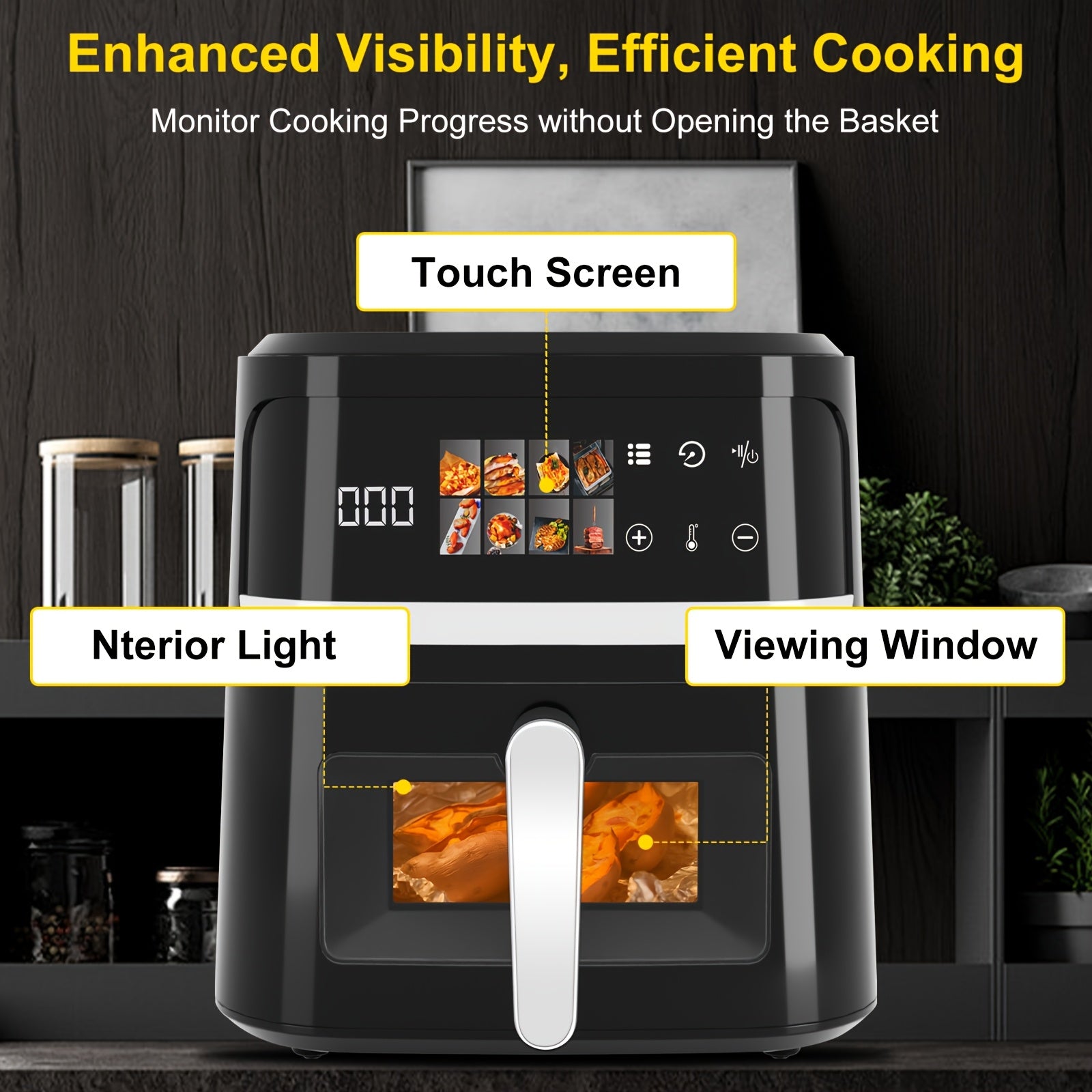 8.5QT Large Air Fryer, 1350W Smart Digital Touchscreen Oilless Cooker with 8 Preset Menus, Non-stick Dishwasher-Safe Basket, Viewing Window, Interior Light, Kitchen Accessories, Kitchen Appliances, Toaster Oven, Healthy Cooki