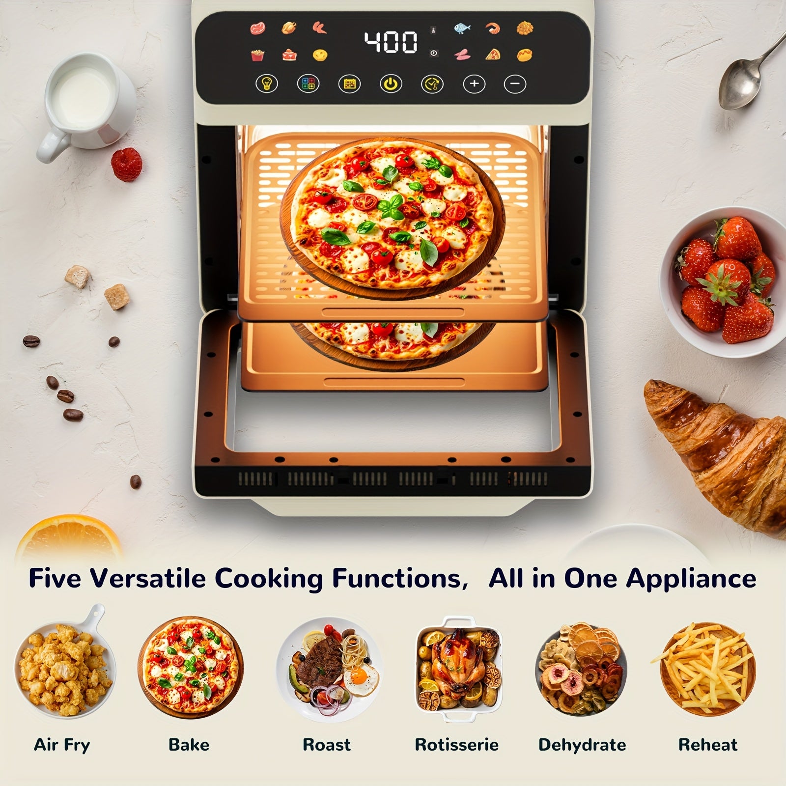[Smart Air Fryer Oven] 12-in-1 Large 12-quart Air Fryer Oven | 12 One-Touch Preset Functions, Smart Cook Program, Two Baking Pan Accessories, Viewing Window, Interior Light, Adjustable Time & Temp, Oil-Free Family Cooker, Kit