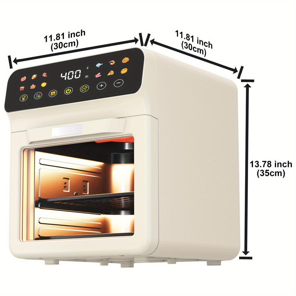 [Smart Air Fryer Oven] 12-in-1 Large 12-quart Air Fryer Oven | 12 One-Touch Preset Functions, Smart Cook Program, Two Baking Pan Accessories, Viewing Window, Interior Light, Adjustable Time & Temp, Oil-Free Family Cooker, Kit