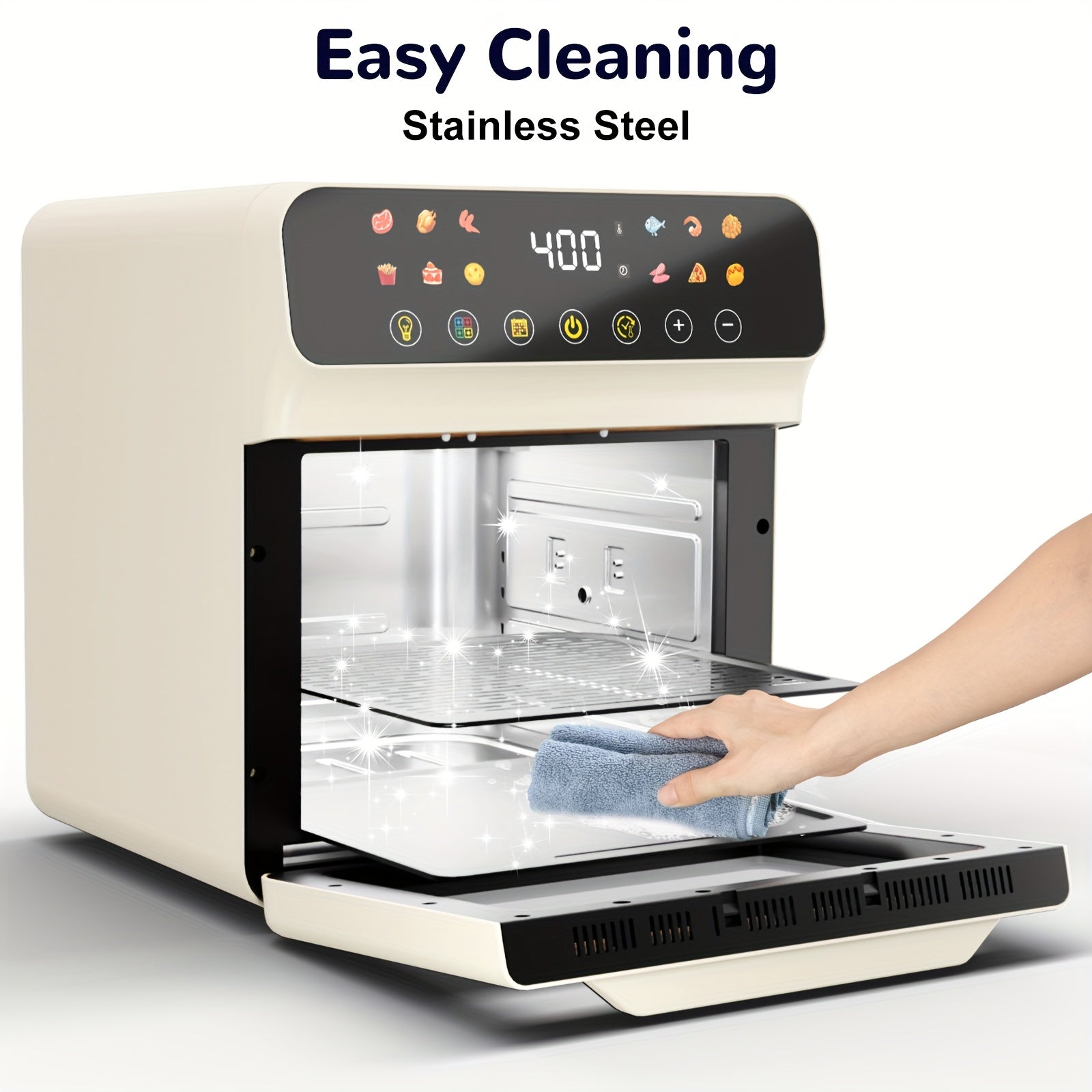 [Smart Air Fryer Oven] 12-in-1 Large 12-quart Air Fryer Oven | 12 One-Touch Preset Functions, Smart Cook Program, Two Baking Pan Accessories, Viewing Window, Interior Light, Adjustable Time & Temp, Oil-Free Family Cooker, Kit