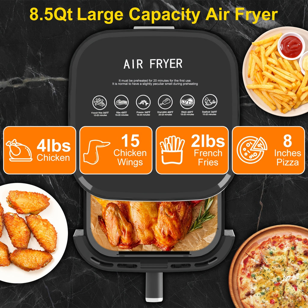 8.5QT Large Air Fryer, 1350W Smart Digital Touchscreen Oilless Cooker with 8 Preset Menus, Non-stick Dishwasher-Safe Basket, Viewing Window, Interior Light, Kitchen Accessories, Kitchen Appliances, Toaster Oven, Healthy Cooki