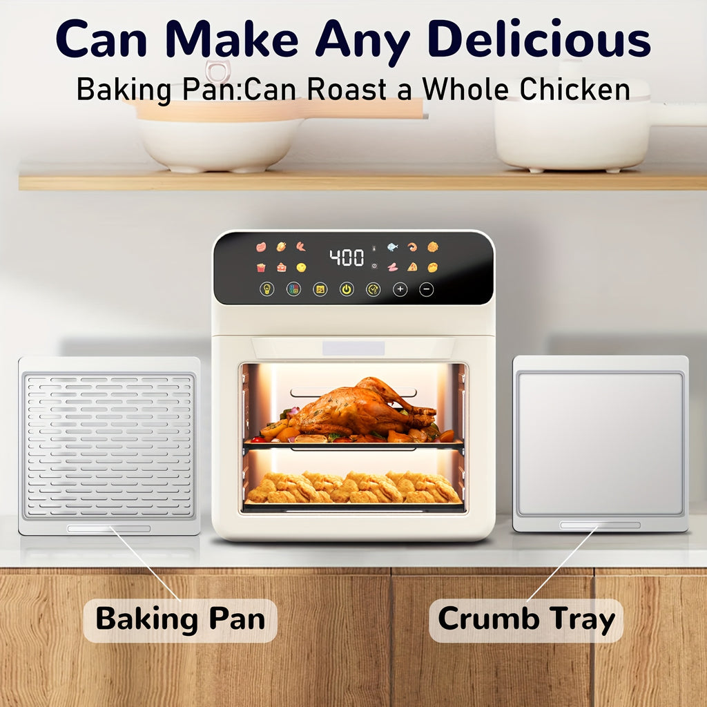 [Smart Air Fryer Oven] 12-in-1 Large 12-quart Air Fryer Oven | 12 One-Touch Preset Functions, Smart Cook Program, Two Baking Pan Accessories, Viewing Window, Interior Light, Adjustable Time & Temp, Oil-Free Family Cooker, Kit