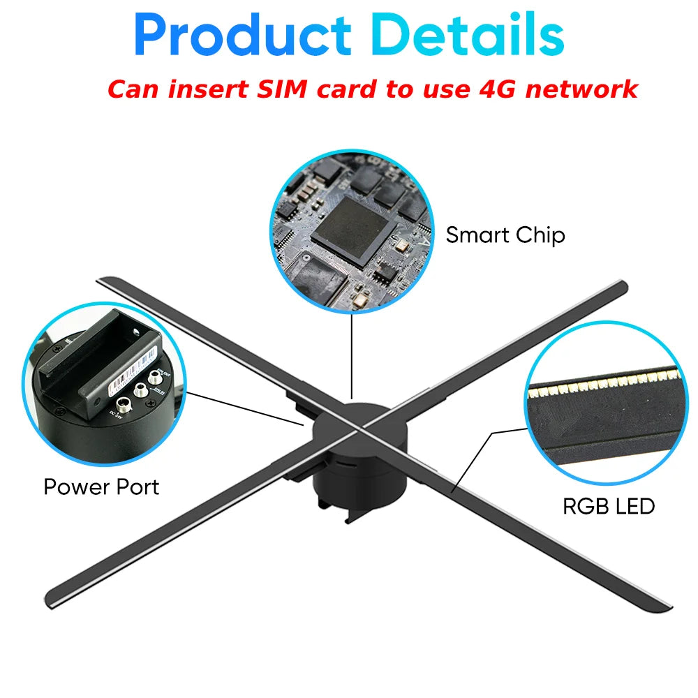 65cm 1280LED Holographic Fan Projector Professional Advertising Display LED Equipment Wholesale Supplies Hologram Holigram