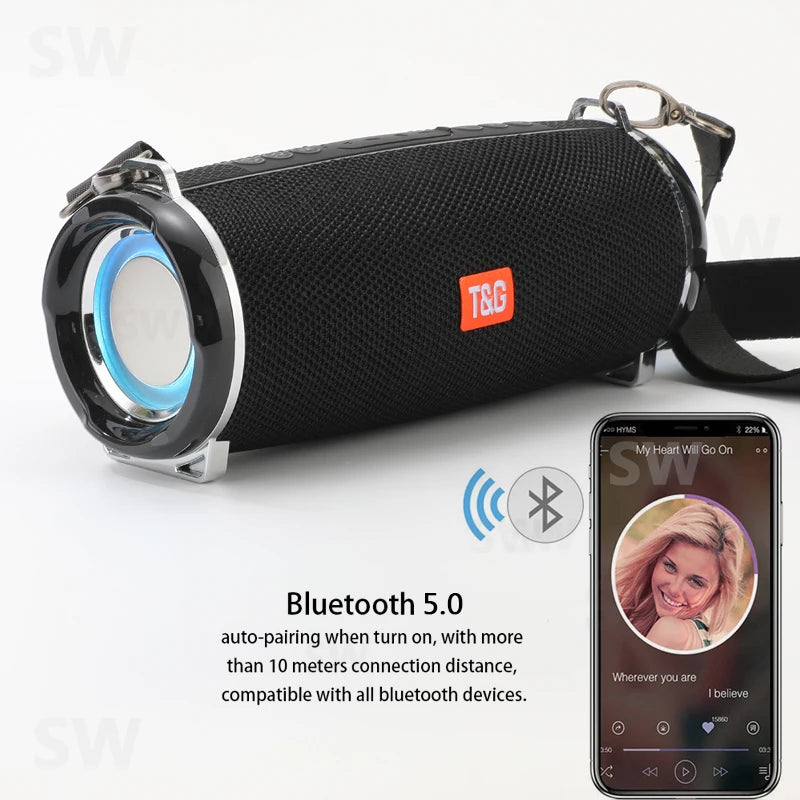 Portable Bluetooth Speaker Outdoor Radio Audio Amplifier Waterproof Soundbar Column U Disk Wireless Subwoofer LED Light Soundbox