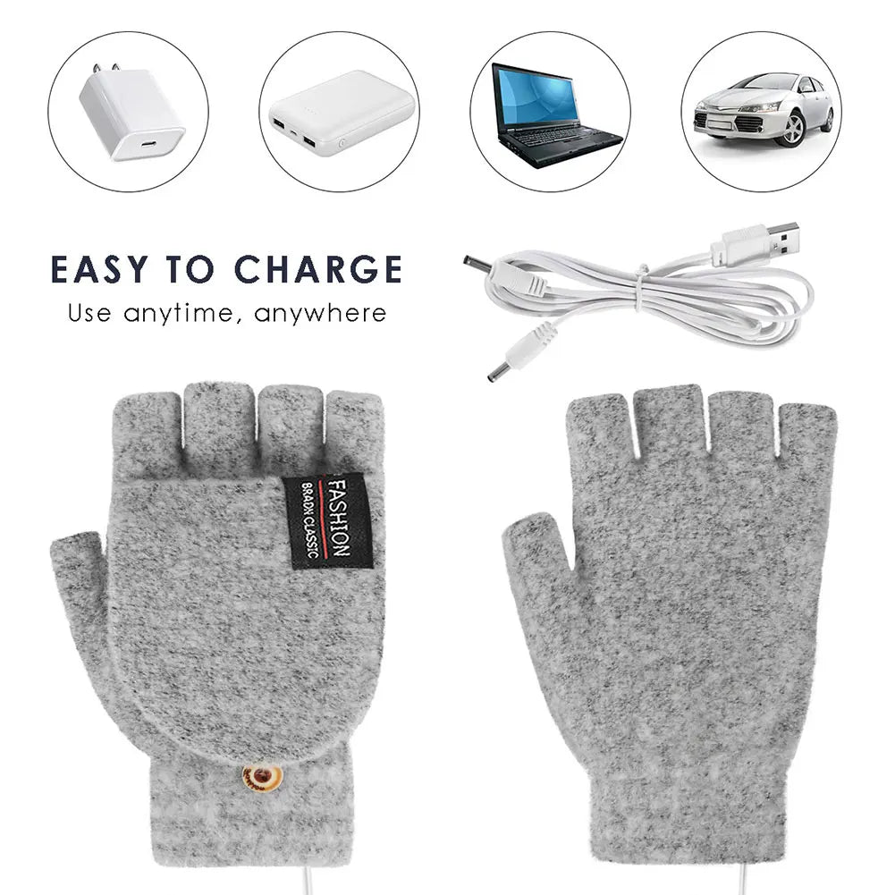 USB Electric Heated Gloves Touchscreen Double-Sided Heating Gloves Fingerless Hands Warmer Electric Thermal Gloves Winter Warmer