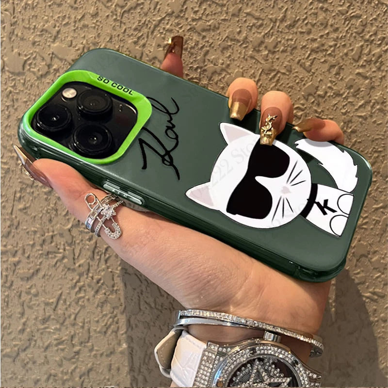 Cartoon Designer Signature Plating Case for iPhone 16E SE4 12 16 15 14 13 11 Pro Max XS X XR 8 7 Plus SE 2020 Shockproof Cover