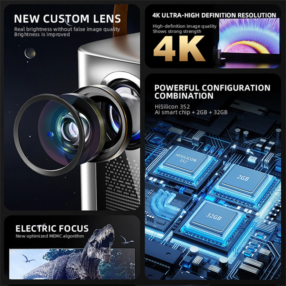 2025New HY6 Android 9.0 Projector 4K Electron Focus Projector Wifi6 BT5.0 LED Projector 4K Full HD Home Theater Beamer Proyector