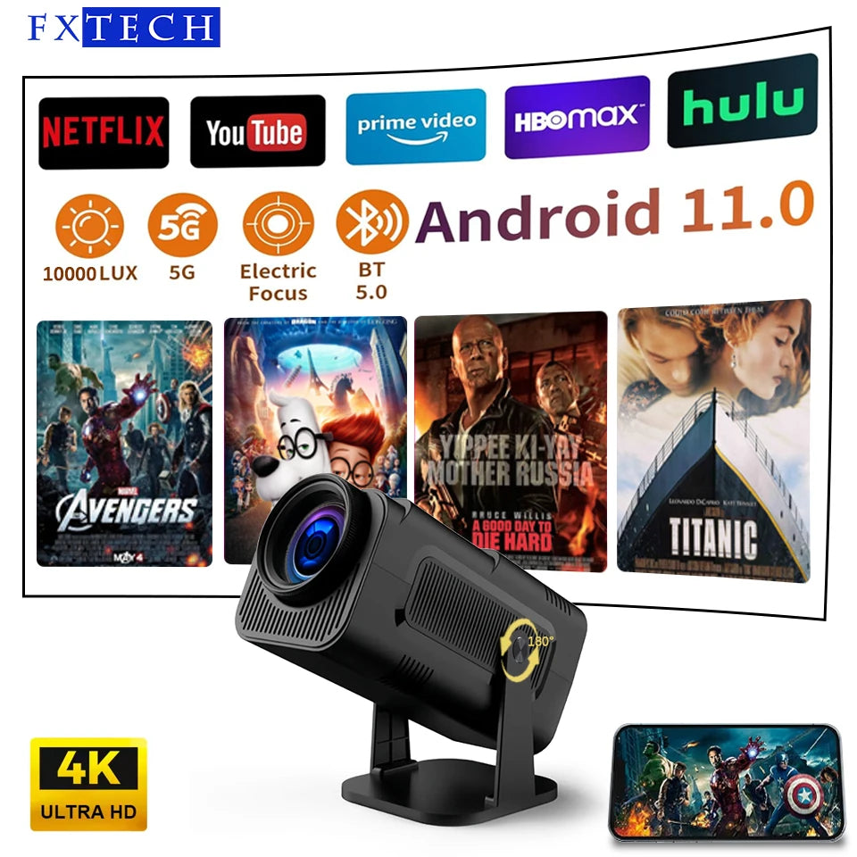Home Projectors HY320 4K HD Android 11 Projector Native 1080P 320ANSI Wifi6 BT5.0 1280*720P Cinema Portable Outdoor Projetors