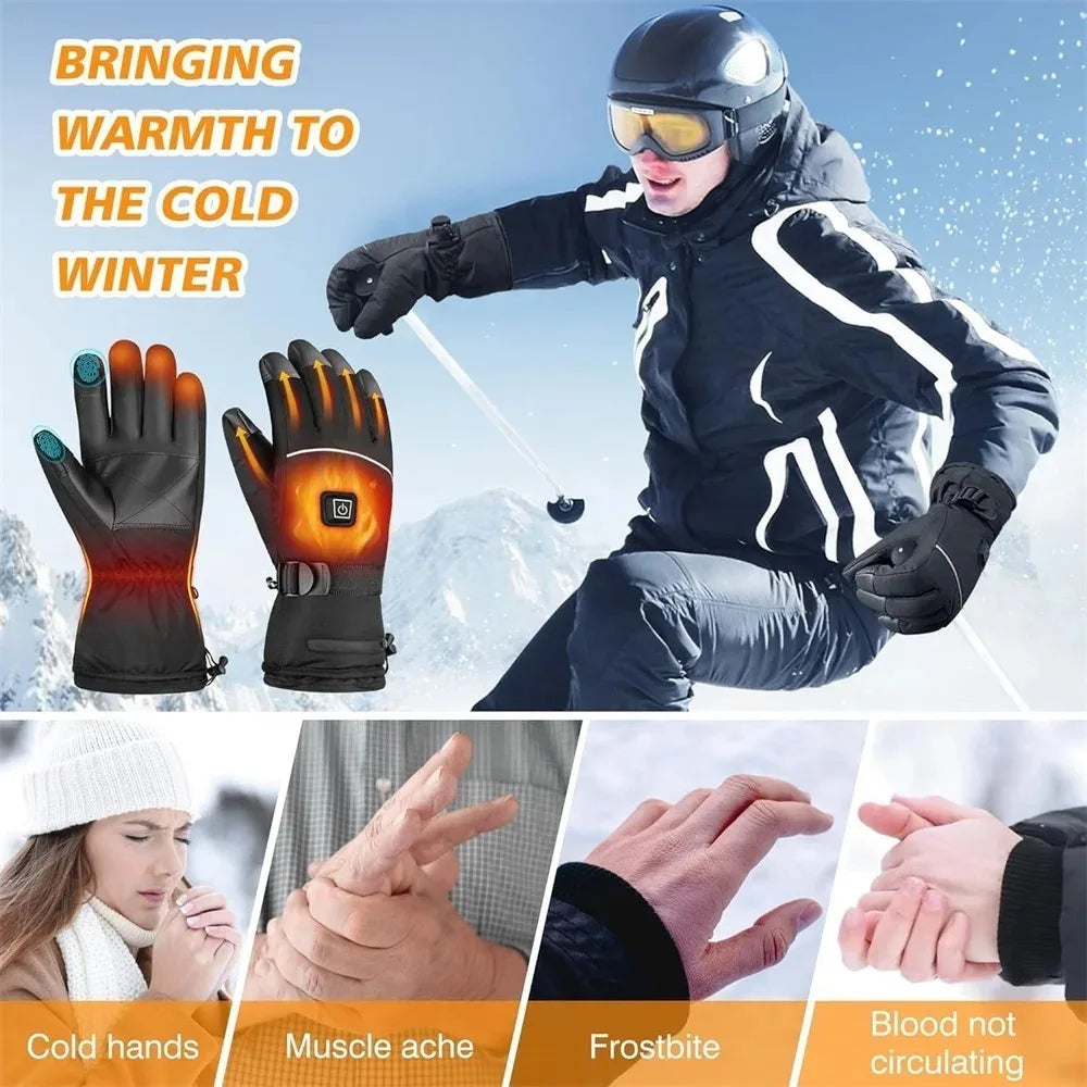 Waterproof Heated Gloves Windproof Hand Warmer Electric Thermal Gloves Full Finger Non-slip Snowboard Ski Gloves Winter Outdoor