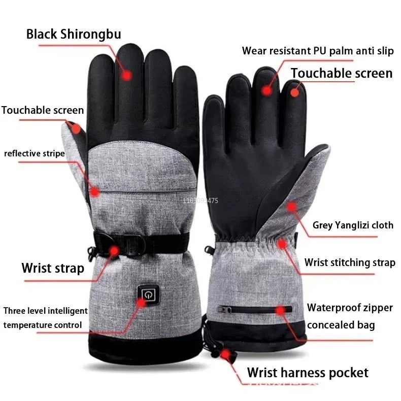 Heated Skiing Waterproof Gloves Battery Case Electric USB Charging Heating Gloves Winter Outdoor Warm Touch Screen Heated Gloves