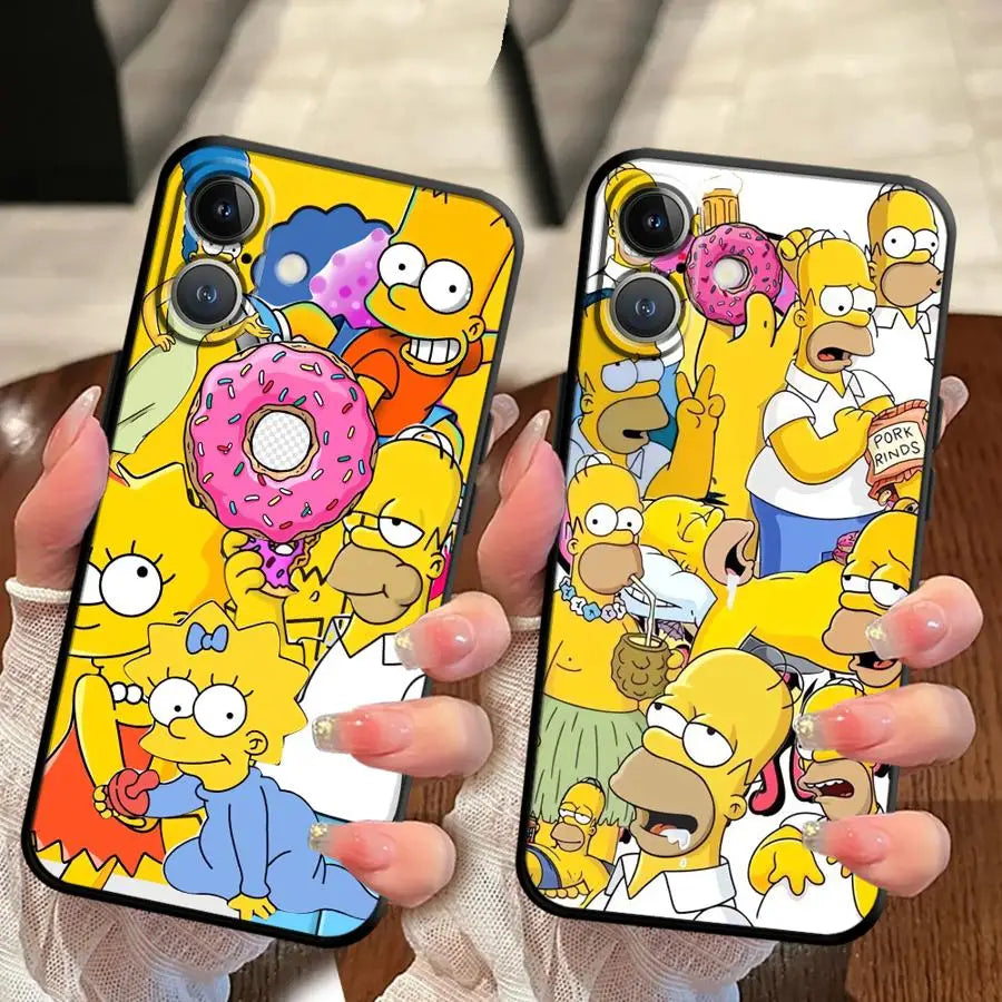The Simpsons Donuts Case for iPhone 15 Plus 17 16 Pro Max X XS XR 17Air 12 11 7 8 14 13 Mini SE Soft Back Phone Cover