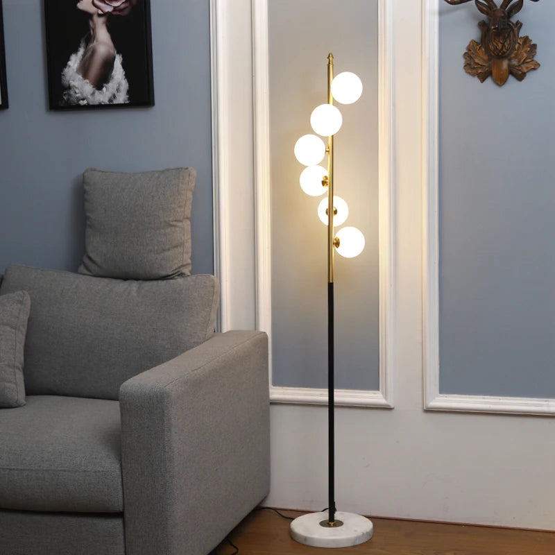 Modern Led Floor Lamp Two-color Iron Glass Ball Floor Lamps For Living Room Bedroom Study Nordic Home Decor Marble Standing Lamp