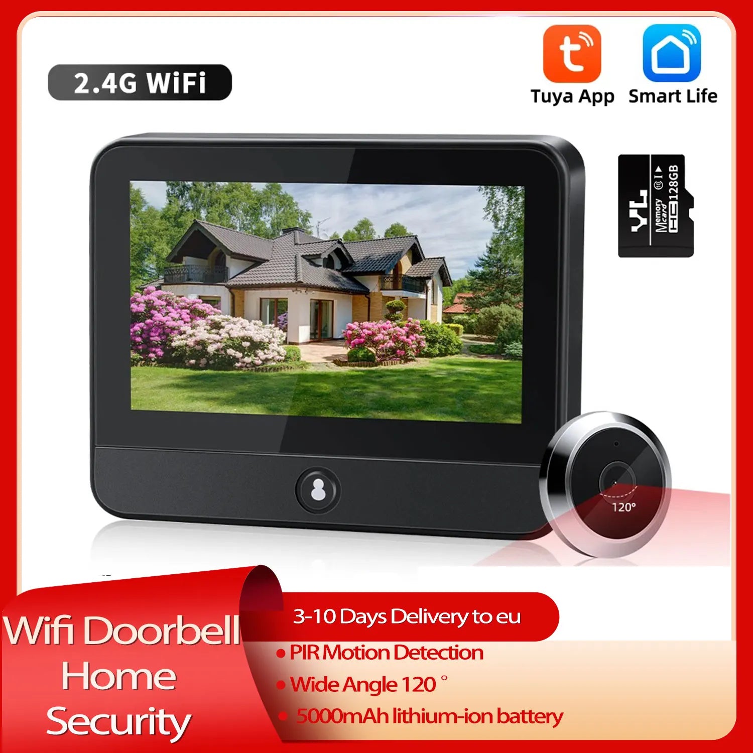 WSDCAM 1080P Photograph Video Doorbell Wifi Home Security Door Eye Camera PIR Motion Detection Door Peephole Viewer