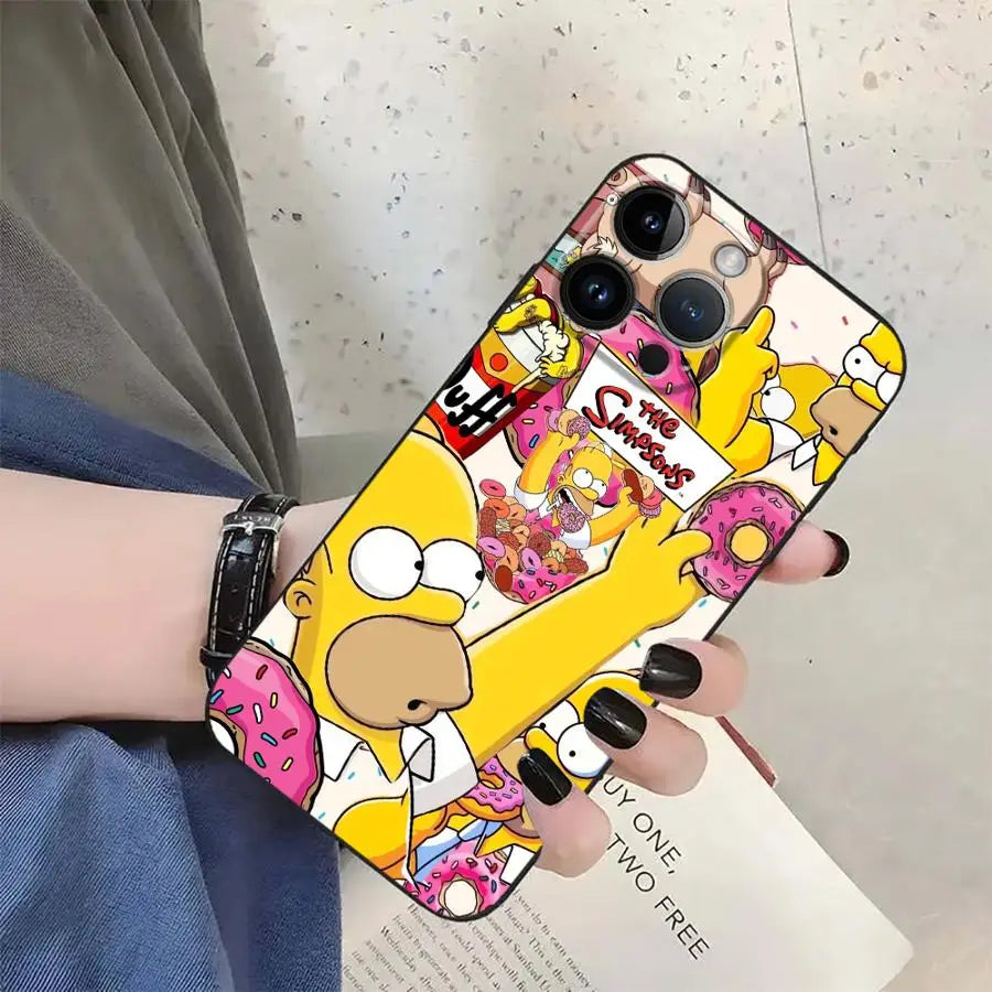 The Simpsons Donuts Case for iPhone 15 Plus 17 16 Pro Max X XS XR 17Air 12 11 7 8 14 13 Mini SE Soft Back Phone Cover