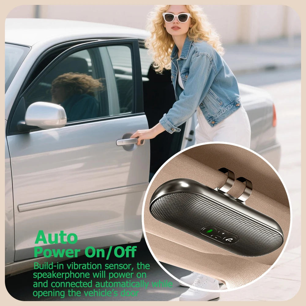 Bluetooth 5.4 Car Kit Handsfree 6W Speakerphone Sun Visor Speaker Mp3 Player Wireless Music Receiver With Voice Assistant