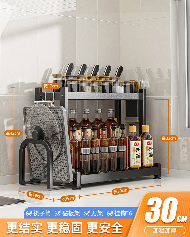 2/3Layers Spice Rack Seasoning Storage Rack Door Spices Jars Condiments Cutting Board Knife Racks Drain Stand Kitchen Organizer
