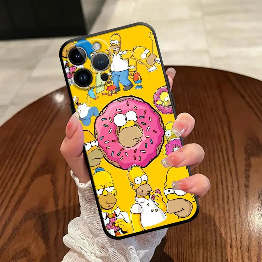 The Simpsons Donuts Case for iPhone 15 Plus 17 16 Pro Max X XS XR 17Air 12 11 7 8 14 13 Mini SE Soft Back Phone Cover
