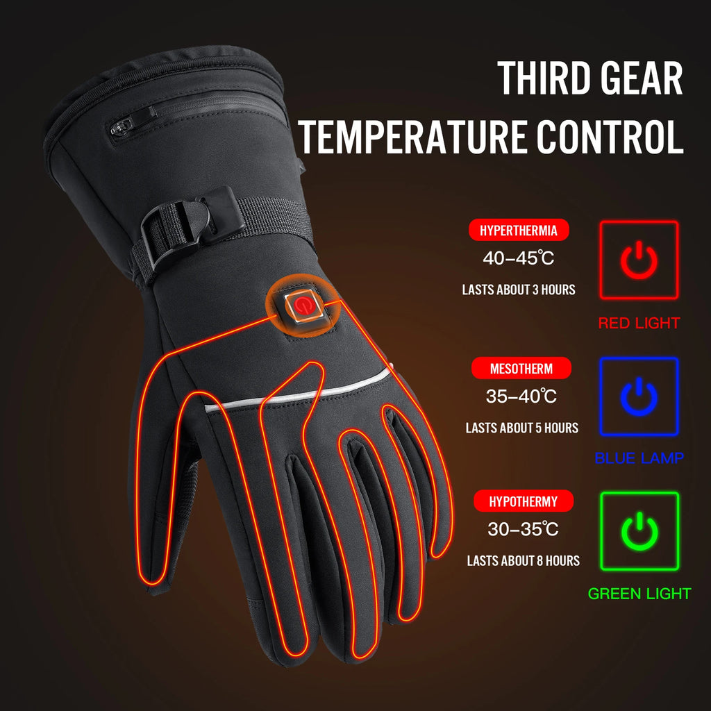 Electric Heated Gloves Motorcycle Winter Moto Heated Gloves Warm Waterproof Rechargeable Heating Thermal Gloves For Snowmobile