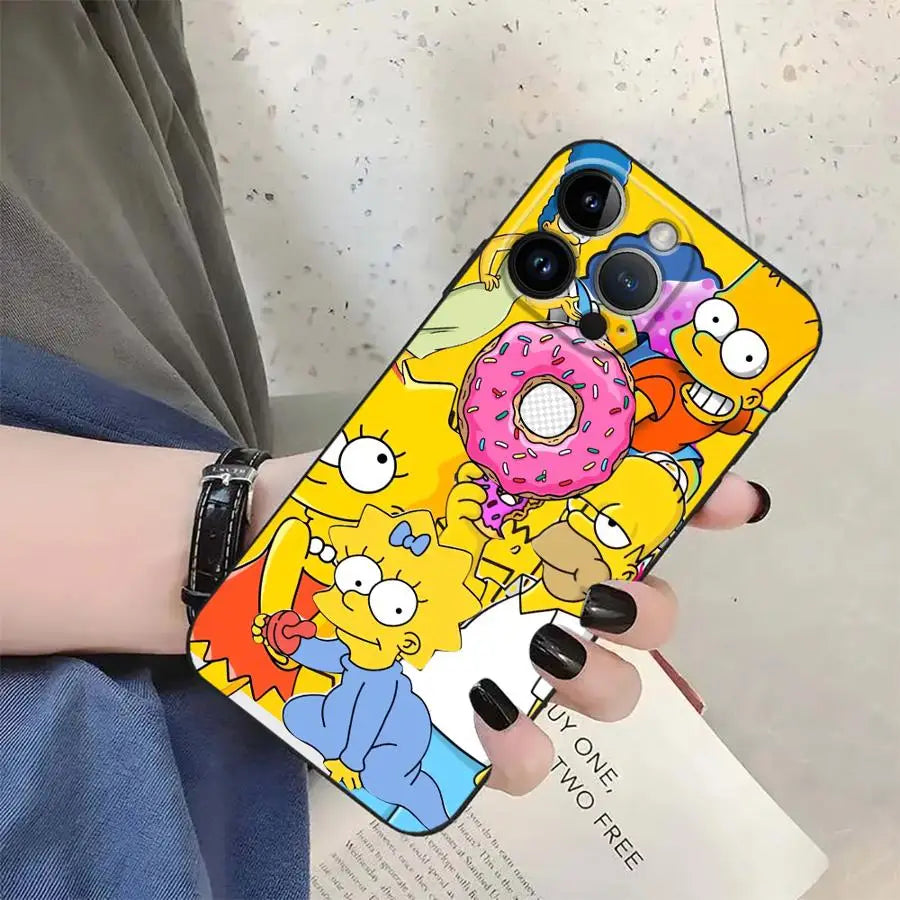 The Simpsons Donuts Case for iPhone 15 Plus 17 16 Pro Max X XS XR 17Air 12 11 7 8 14 13 Mini SE Soft Back Phone Cover