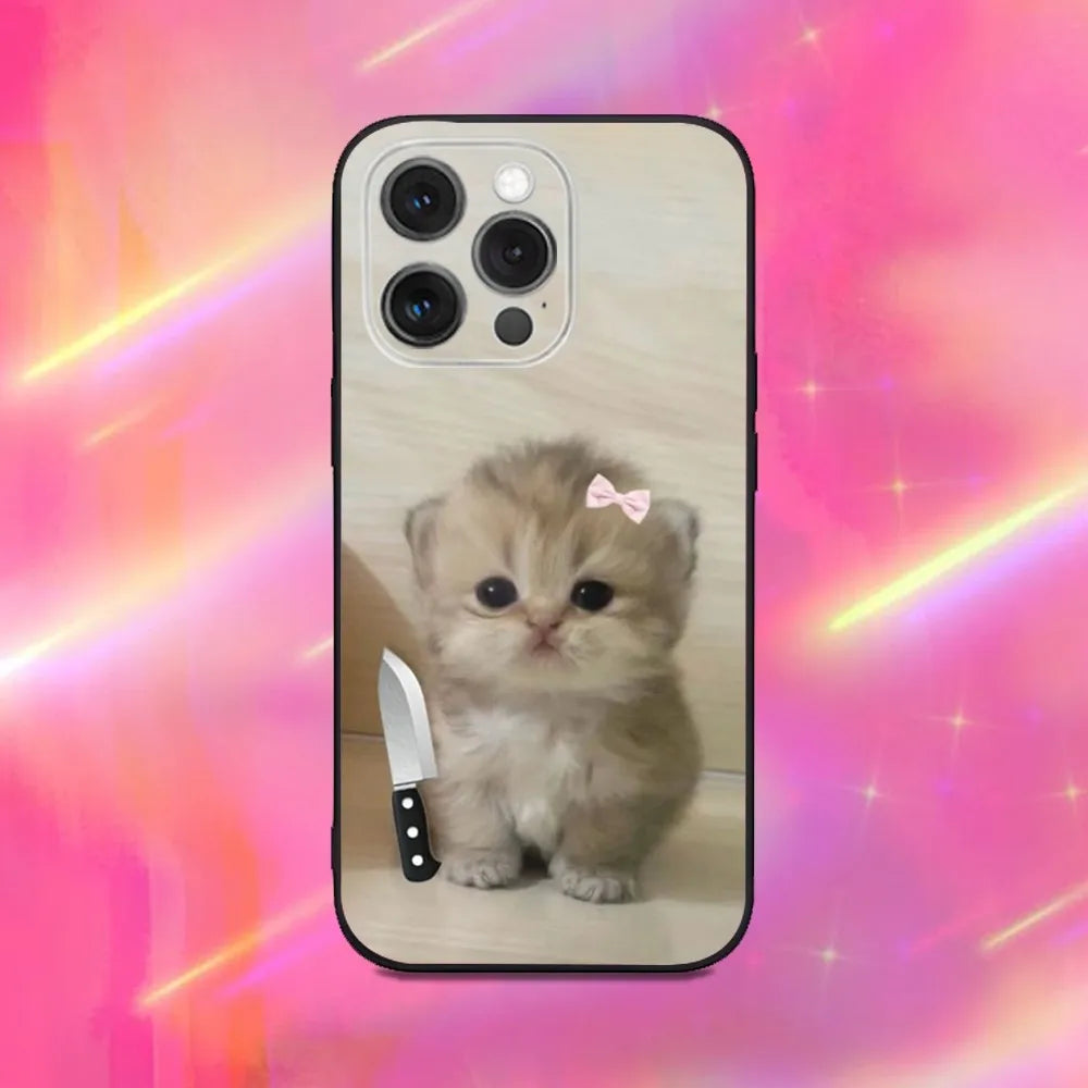 Funny Cute Cat Phone Case For iPhone 16 15 14 13 12 11 Pro Max Mini X XS SE 7 8 Plus 16E Shockproof Non-Slip Soft Back Cover