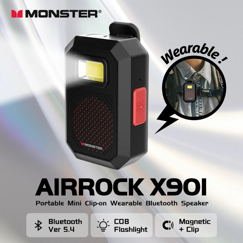 Monster TWS Bluetooth Speaker Wearable Magnetic Clip-on Portable Bluetooth Sound Box IPX67 Waterproof Subwoofer Powerful Bass
