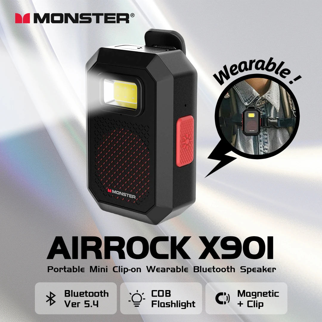 Monster TWS Bluetooth Speaker Wearable Magnetic Clip-on Portable Bluetooth Sound Box IPX67 Waterproof Subwoofer Powerful Bass