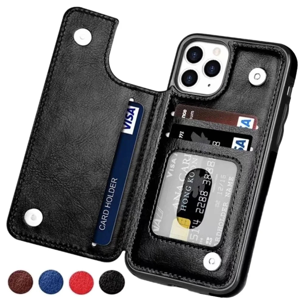 Leather Retro Card Holder Flip Cover for iPhone 11 12 13 14 15 16 Pro Max Mini Wallet Case XR X XS Max 8 7 Plus SE 2022 2020 16e