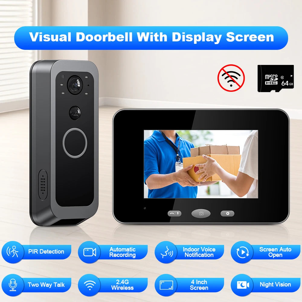 Wsdcam Smart Wireless Intercom Doorbell Digital Door Camera Viewer New Version Supports Wifi Tuya Auto Recording Waterproof