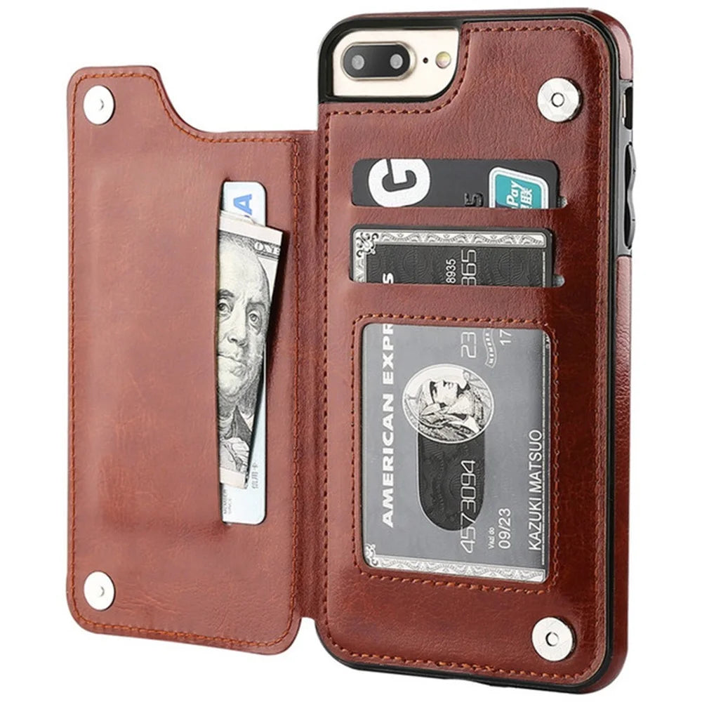 Leather Retro Card Holder Flip Cover for iPhone 11 12 13 14 15 16 Pro Max Mini Wallet Case XR X XS Max 8 7 Plus SE 2022 2020 16e