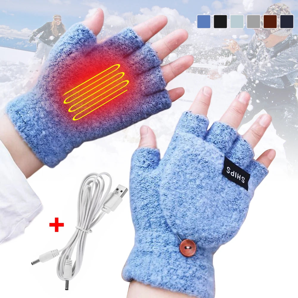 Winter Heated Gloves USB Electric Heating Ski Gloves Adjustable Temperature Cycling Gloves For Men Women Bike Motorcycle Gloves