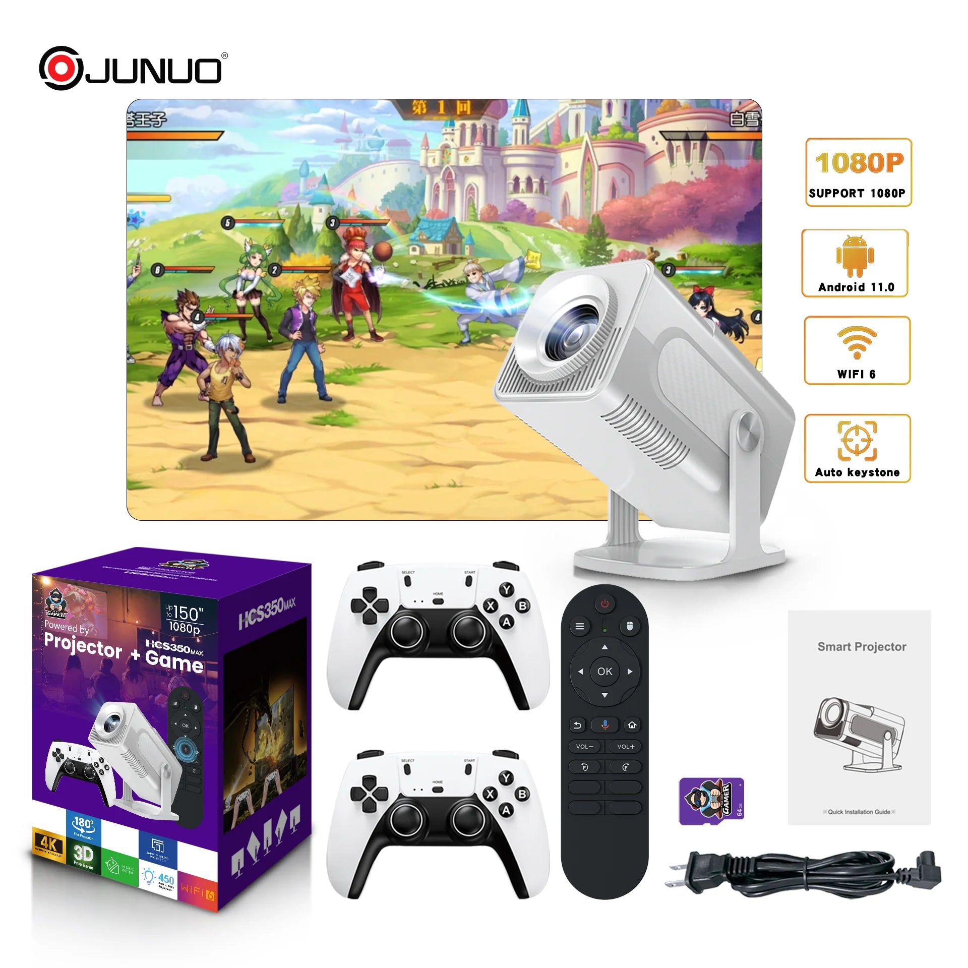 UBISHENG GAME Projector 4K Android Wifi6 Allwinner H713 BT5.0 1080P Cinema Outdoor Portable Projetors