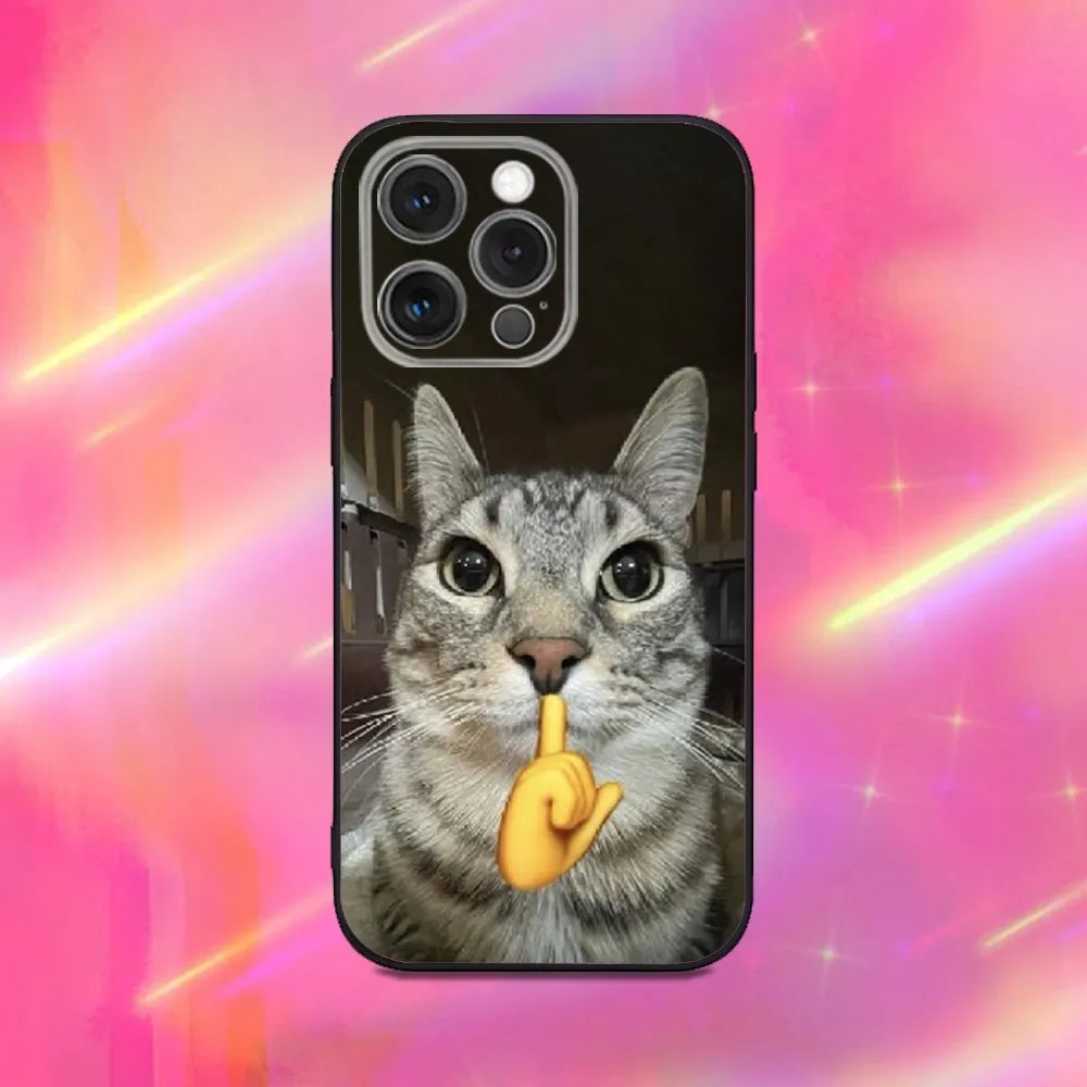Funny Cute Cat Phone Case For iPhone 16 15 14 13 12 11 Pro Max Mini X XS SE 7 8 Plus 16E Shockproof Non-Slip Soft Back Cover