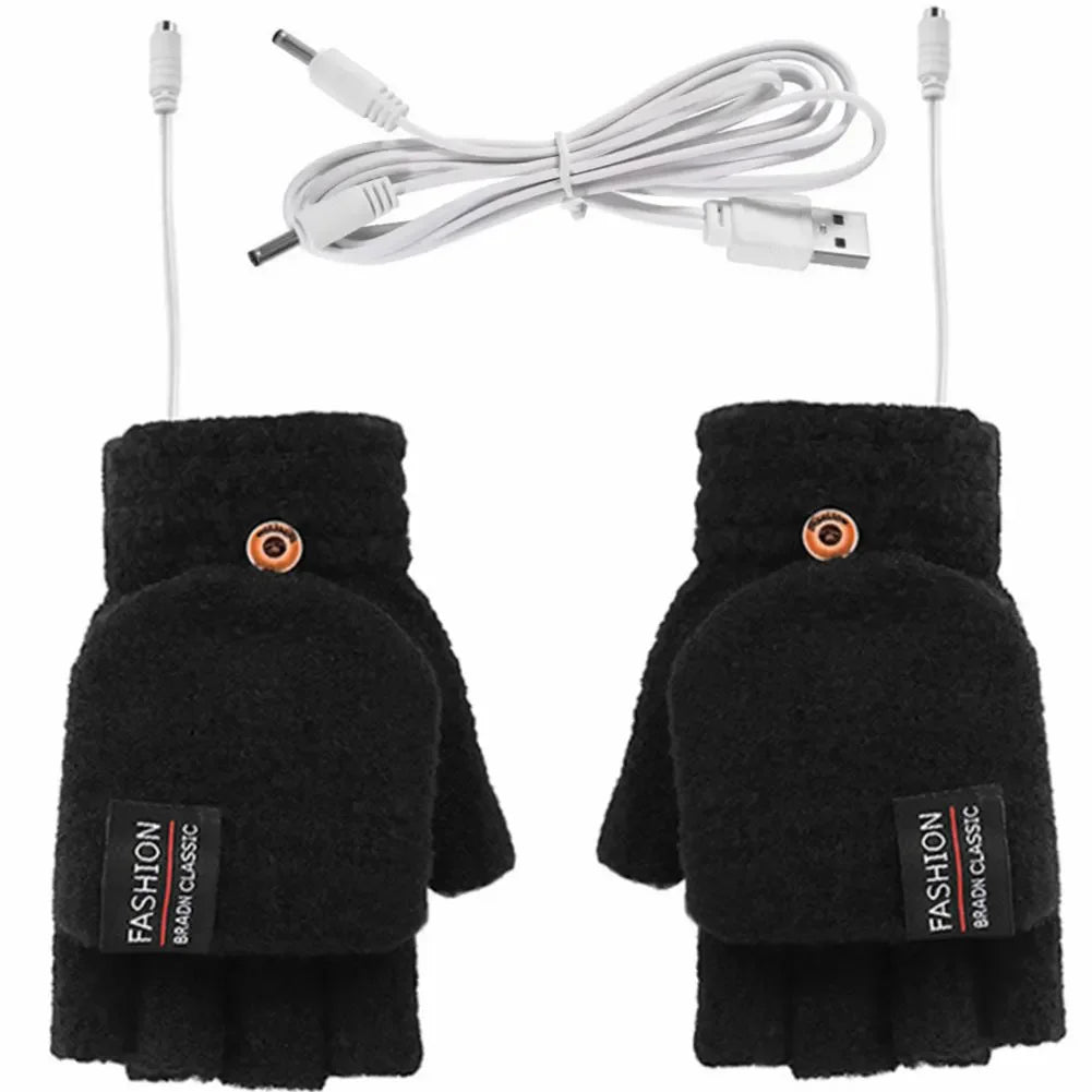 1 Pair USB 5V Electric Heated Gloves Winter Outdoor Heated Gloves Pure Color Mittens Double-Sided Heated Gloves Touchscreen