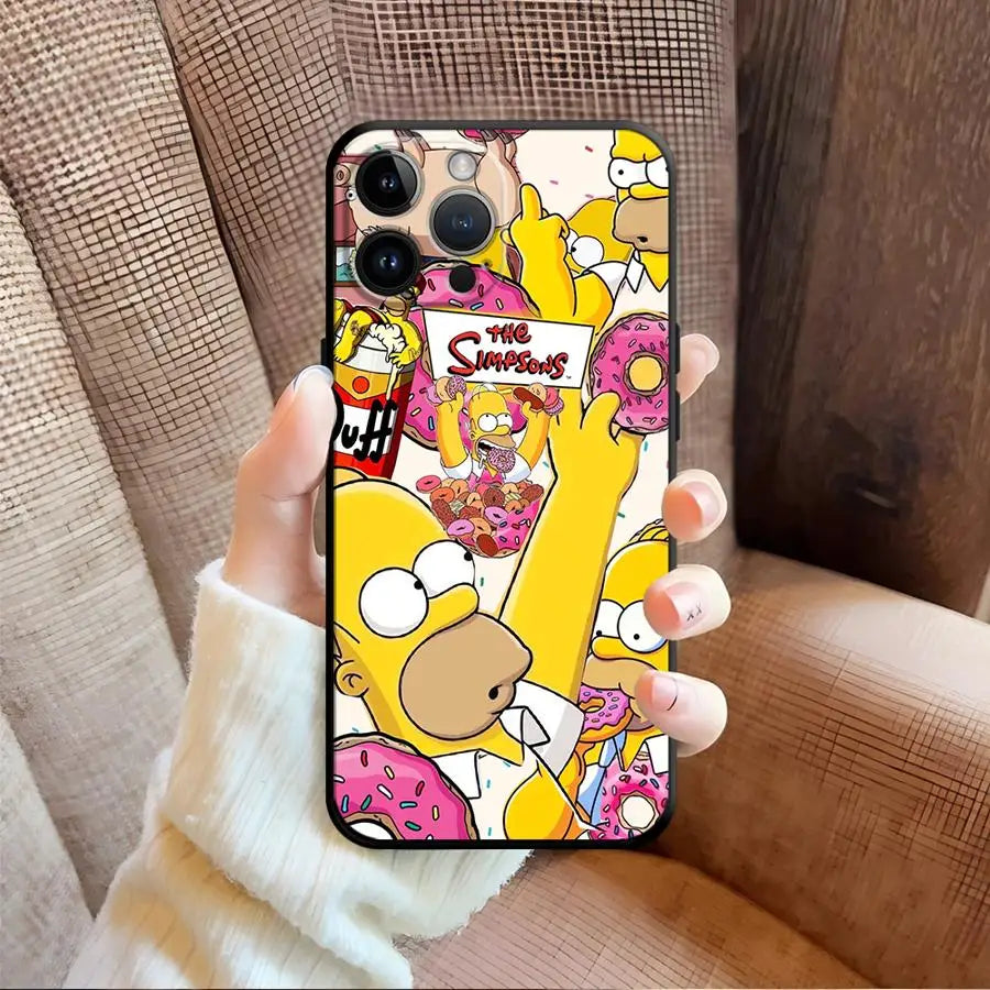 The Simpsons Donuts Case for iPhone 15 Plus 17 16 Pro Max X XS XR 17Air 12 11 7 8 14 13 Mini SE Soft Back Phone Cover