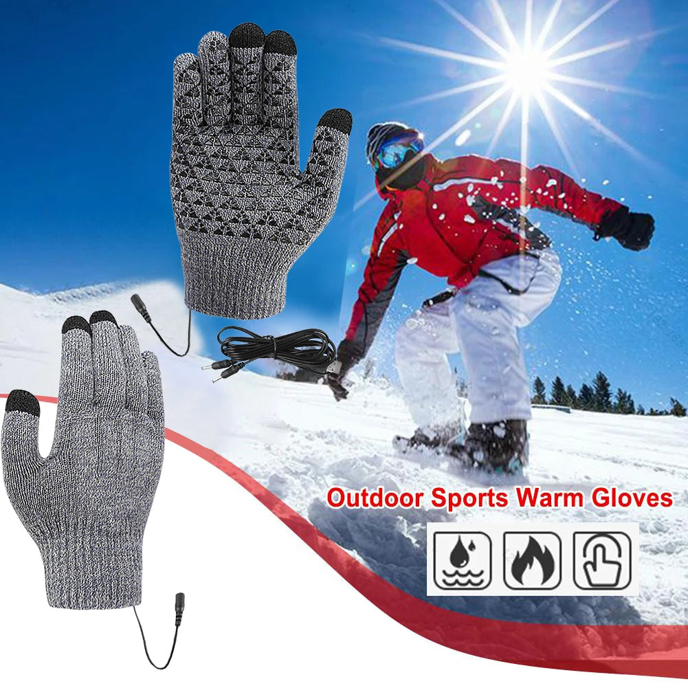 Rechargeable Electric Heated Gloves USB Heated Knitted Gloves Skiing Climbing Motorcycle Gloves Touch Screen Winter Hand Warmer