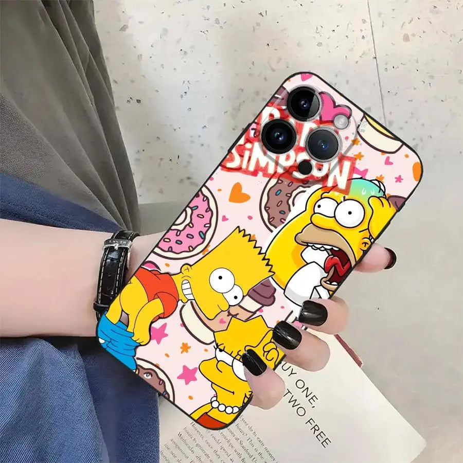 The Simpsons Donuts Case for iPhone 15 Plus 17 16 Pro Max X XS XR 17Air 12 11 7 8 14 13 Mini SE Soft Back Phone Cover