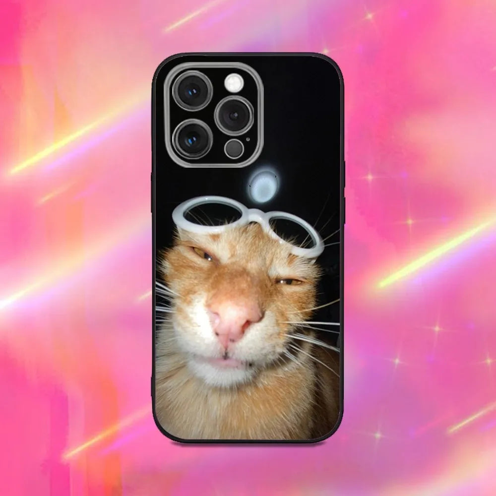 Funny Cute Cat Phone Case For iPhone 16 15 14 13 12 11 Pro Max Mini X XS SE 7 8 Plus 16E Shockproof Non-Slip Soft Back Cover