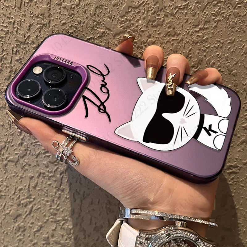 Cartoon Designer Signature Plating Case for iPhone 16E SE4 12 16 15 14 13 11 Pro Max XS X XR 8 7 Plus SE 2020 Shockproof Cover