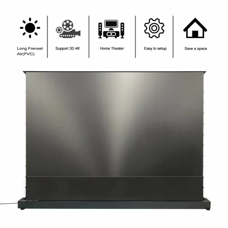 High Contrast 8K Fresnel Long Throw Motorized Floor Rising ALR Screen 16:9 Electric Floor Up Ambient Light Rejecting Projection