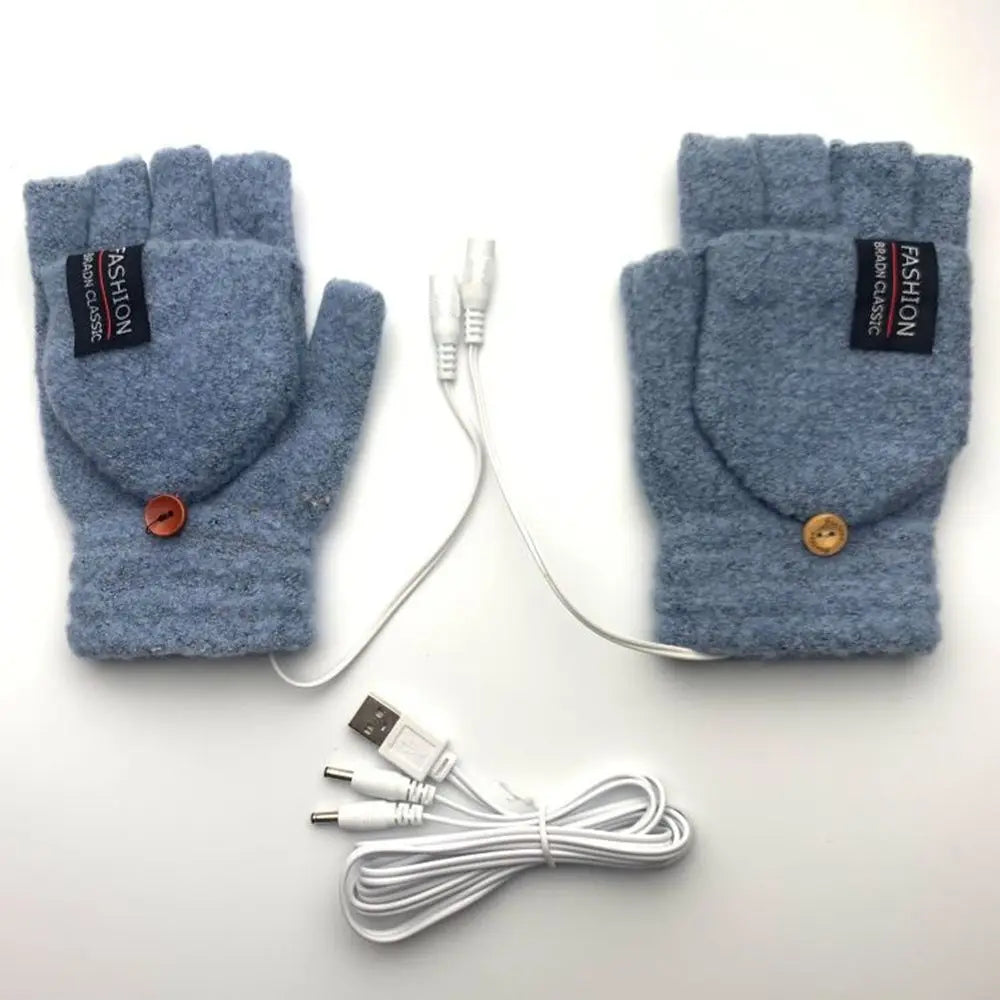 Mitten Winter Heated Gloves USB Electric Heating Gloves Full&Half Finger Warmer Gloves