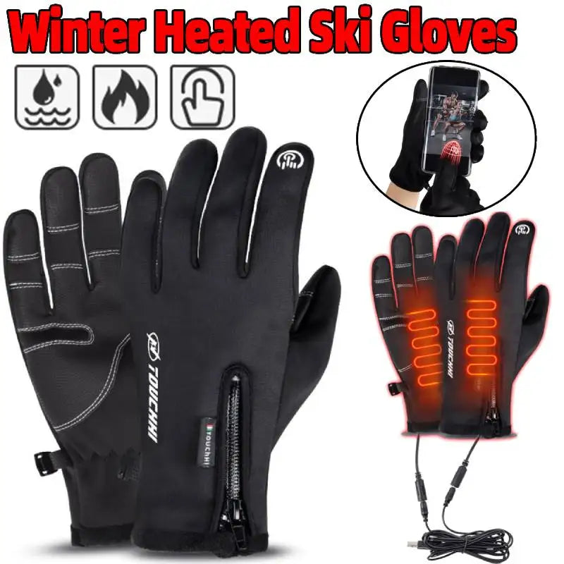 USB Touch Screen Gloves Heating Thermal Gloves Winter Ski Gloves Anti-Slip Electric Hand Warmer for Cycling Driving Hiking
