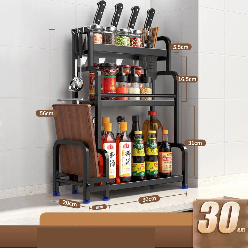 2/3Layers Spice Rack Seasoning Storage Rack Door Spices Jars Condiments Cutting Board Knife Racks Drain Stand Kitchen Organizer