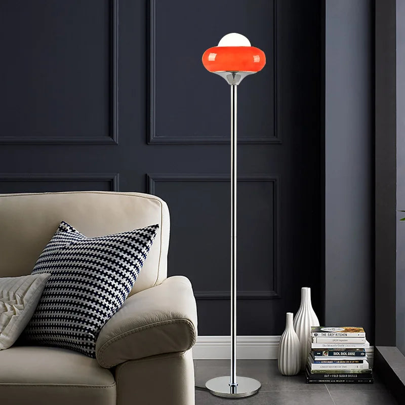 Bauhaus Glass Floor Lamp Living Room Bedroom Study Retro Orange Red Lampshade LED Metal Floor Light Egg Tart Table Lamp Lustre
