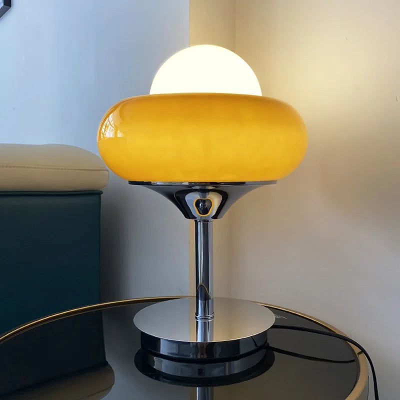 Bauhaus Glass Floor Lamp Living Room Bedroom Study Retro Orange Red Lampshade LED Metal Floor Light Egg Tart Table Lamp Lustre