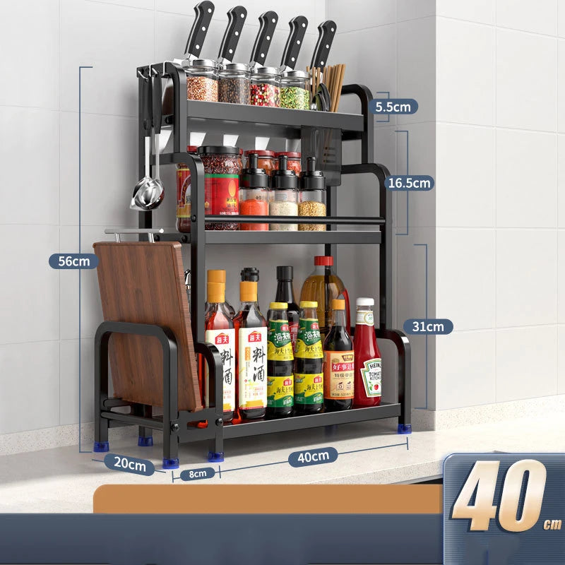 2/3Layers Spice Rack Seasoning Storage Rack Door Spices Jars Condiments Cutting Board Knife Racks Drain Stand Kitchen Organizer