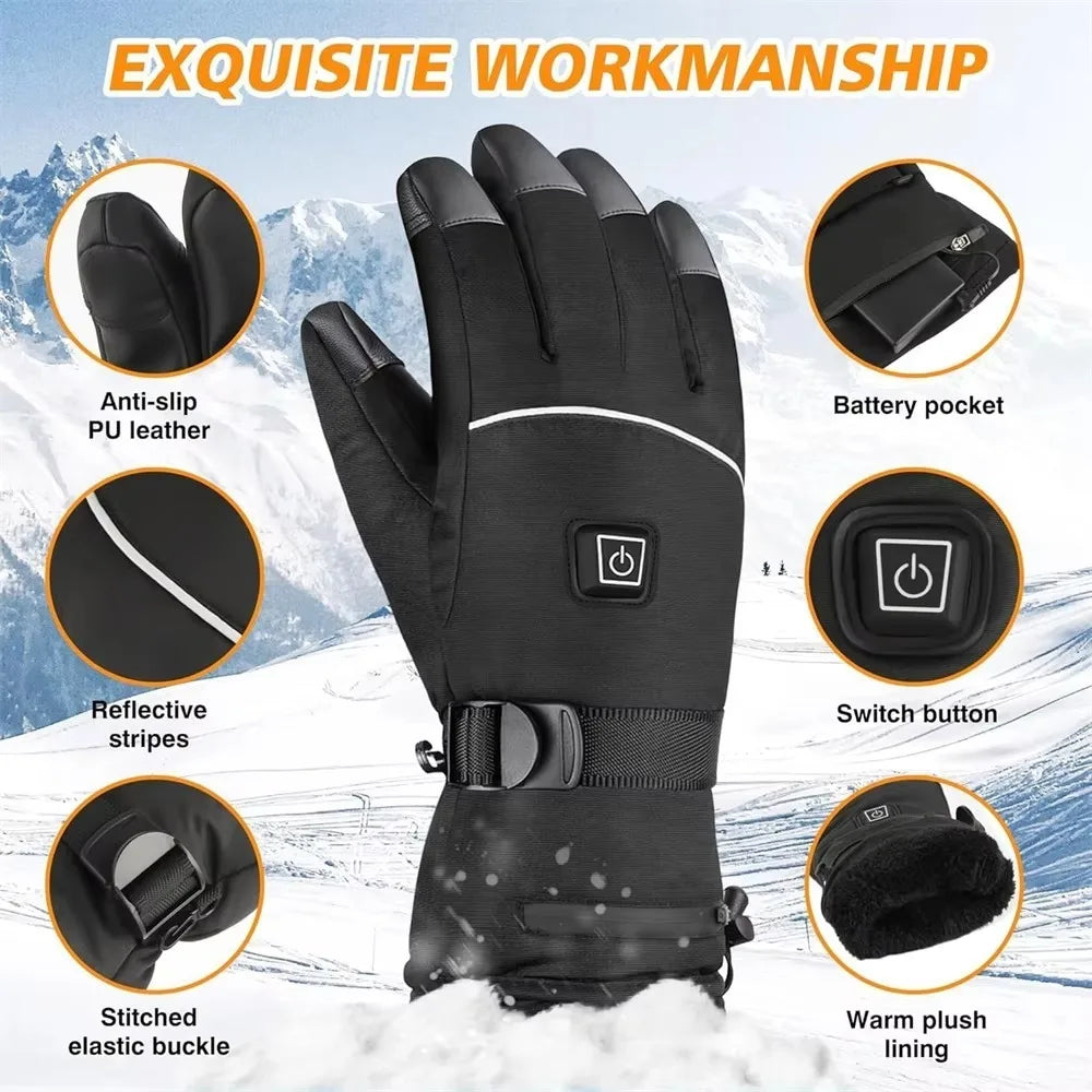 Waterproof Heated Gloves Windproof Hand Warmer Electric Thermal Gloves Full Finger Non-slip Snowboard Ski Gloves Winter Outdoor