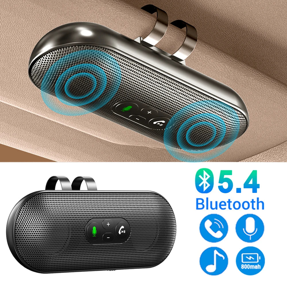 Bluetooth 5.4 Car Kit Handsfree 6W Speakerphone Sun Visor Speaker Mp3 Player Wireless Music Receiver With Voice Assistant